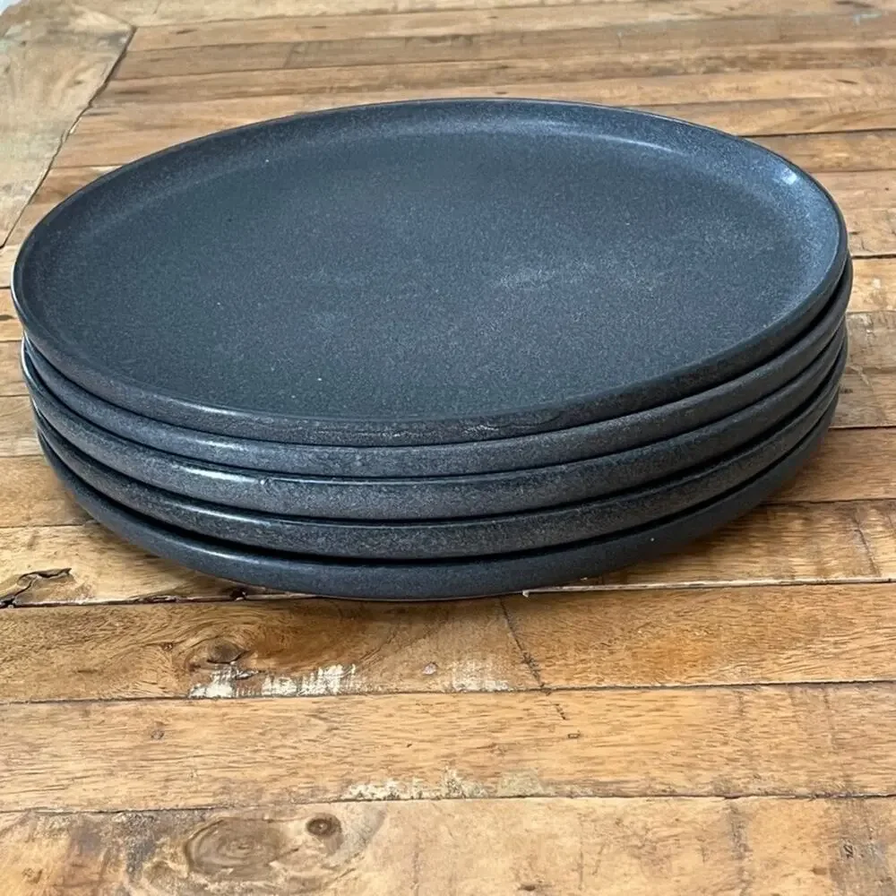 5 Crate & Barrel Wren Stoneware Dinner Plates Matte Dark Grey Charcoal 11”